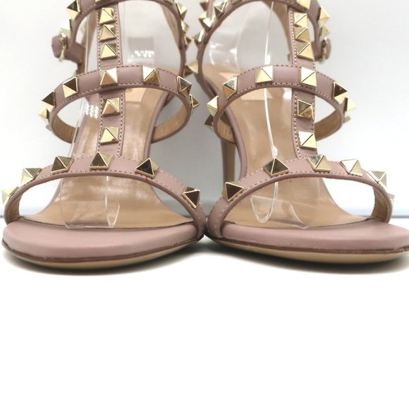 VALENTINO ROCKSTUD 105 ANKLE STRAP CAGED SANDALS POUDRE LEATHER SIZE 38.5 NEW - Picture 6 of 12